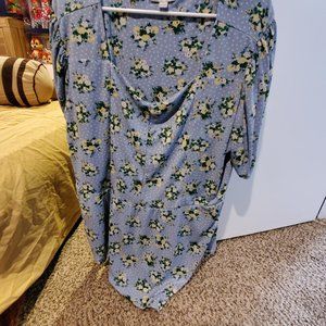 Cato 22/24 Light Blue yellow floral, asymmetrical blouse